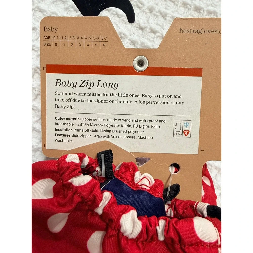Hestra Baby Zip Long Mittens Red‎ Polka Dot Toddler Size 2 36421-569-02